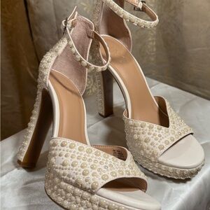 Elegant Pearl-Embellished Cream Heels